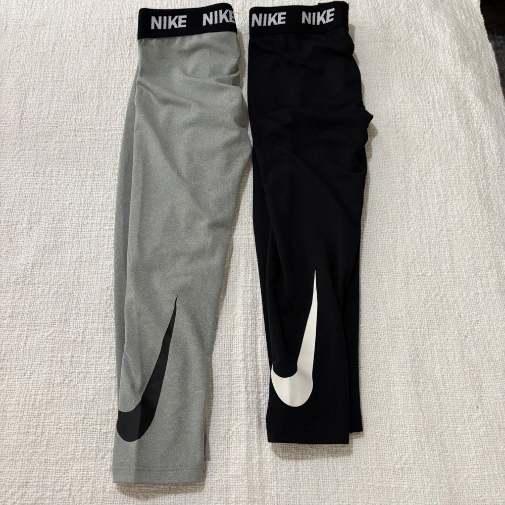 Nike Kids Dri-FIT Leggings Bundle Black Gray Swoosh Tights 2 Pack Size 5/S